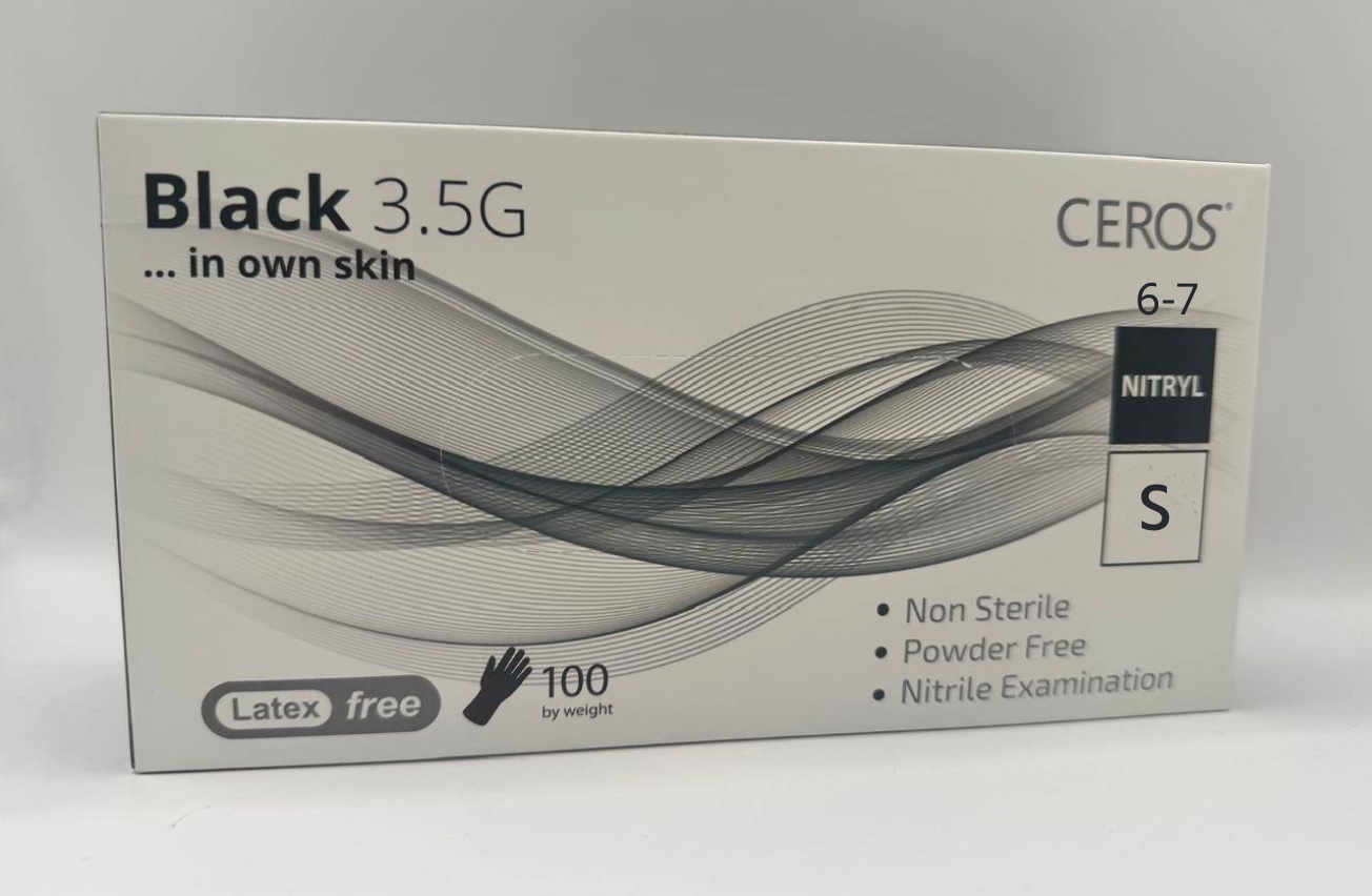 Рукавички нітрилові оглядові нестерильні неприпудрені CEROS Black 3.5G, S